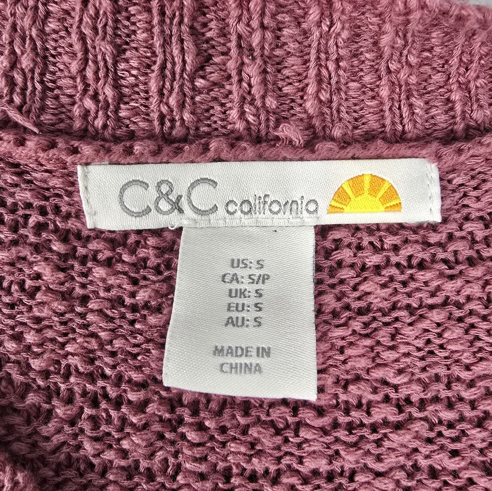 C&C California Rusty Pink Beachy V-Neck Textured Knit Sweater Women's sz S - Picture 7 of 8